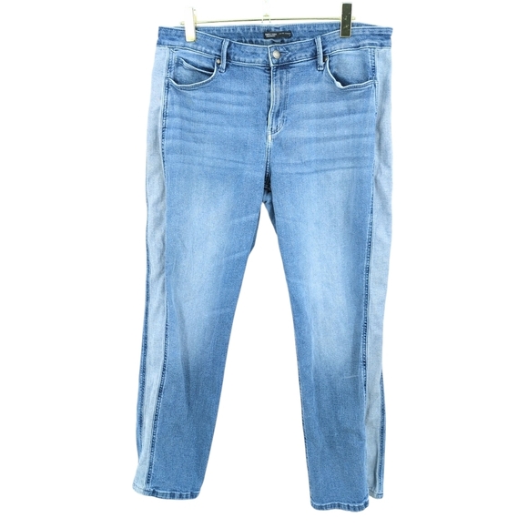 Simply Vera Wang Mid Rise Straight Jeans Size 16 Contrast Side Panel Light Wash - Picture 1 of 8
